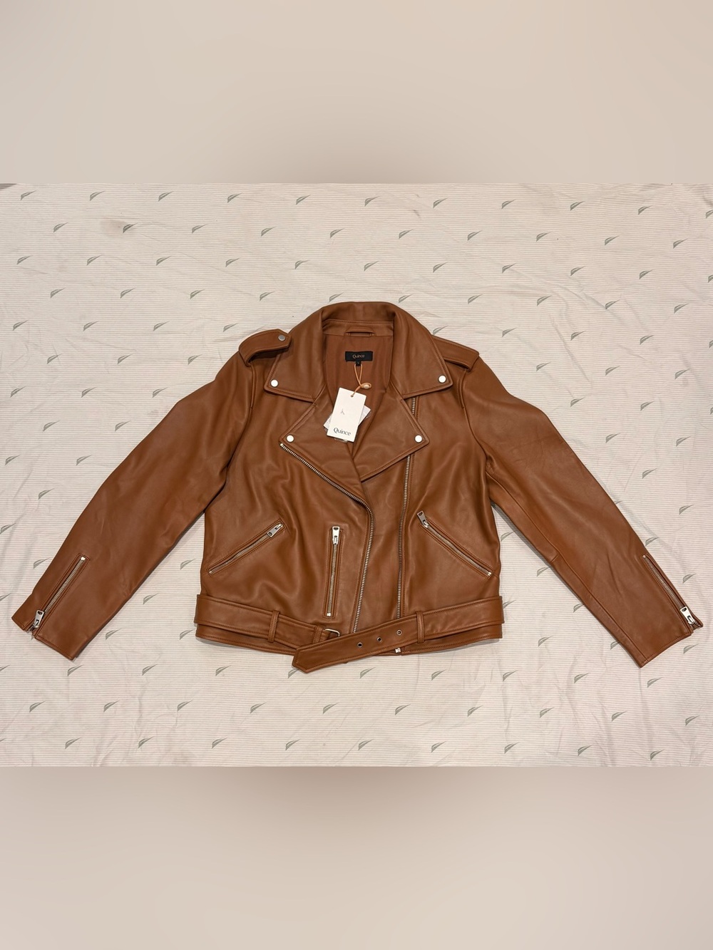 Quince Cognac Leather Moto Jacket with Belt